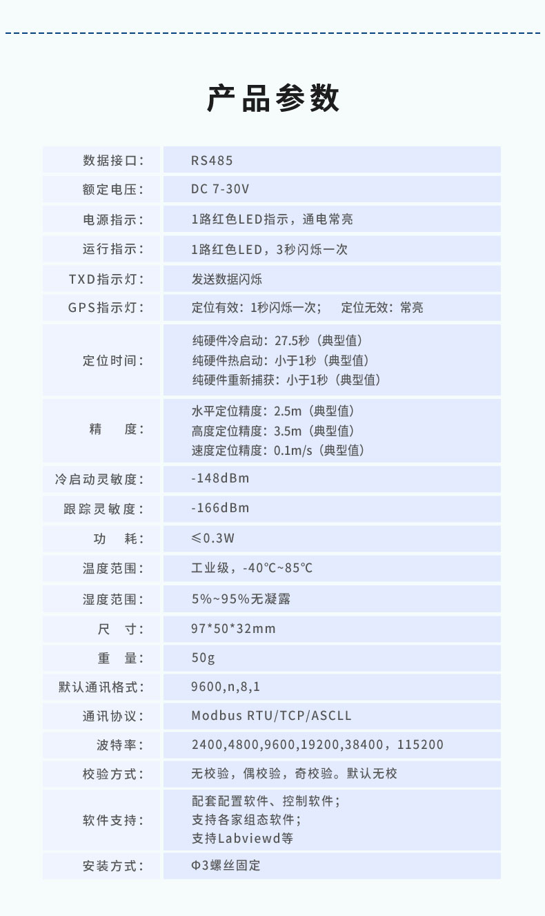 GPS-1000 工業(yè)級(jí)GPS/北斗定位模塊產(chǎn)品參數(shù)