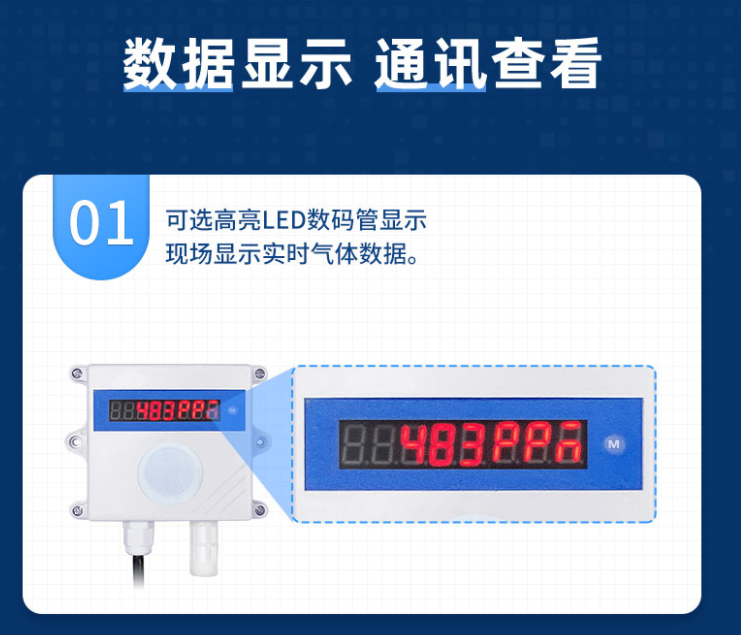 LED數(shù)碼管，直接現(xiàn)場(chǎng)顯示氣體數(shù)據(jù)