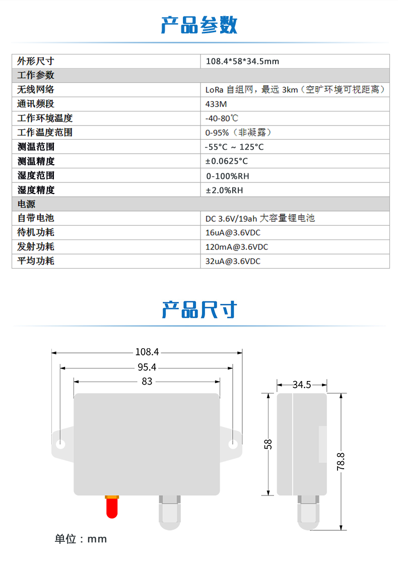 LORA濕度采集器 民用級(jí)產(chǎn)品參數(shù)